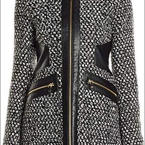 Via Spiga Chevron Tweed Faux Leather trim coat, 4
